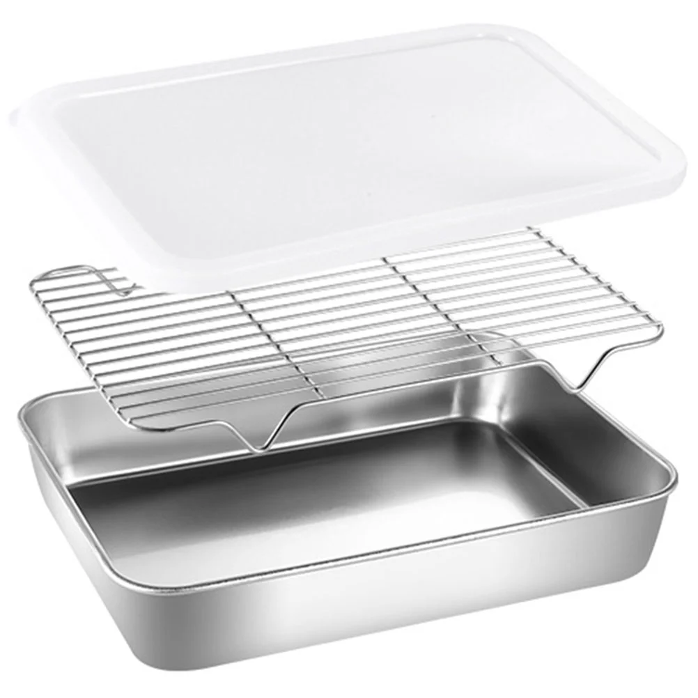 

1 Set of Stainless Steel Food Container Roasting Pan Storage Pan Oil Draining Pan