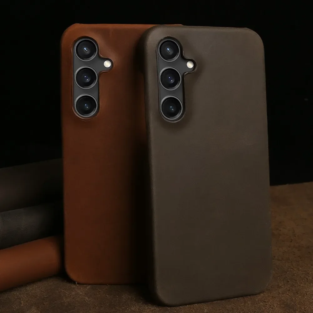 Premium Genuine Leather Retro Protective Phone Case - Crazy Horse Texture