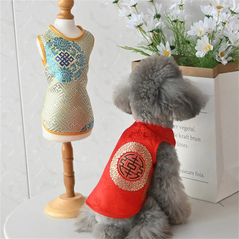 

Chinese New Year Dog Costume Tang Suit Cheongsam Cat Puppy Clothes Poodle Pomeranian Yorkshire Small Dog Clothing Vest Coat