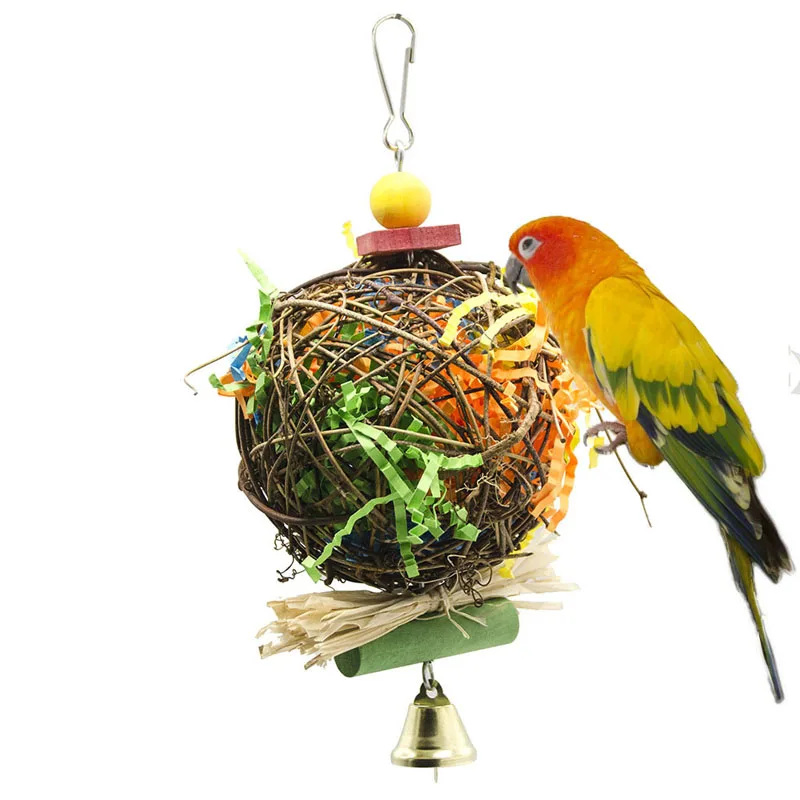 Parrot Bird Toy Natural Rattan Weaving Paper Brushed Chewing Toys For Small Parrot Bird Cage Hanging Ball Swing Toy Supplie parrot toy bird toy bird swing toy