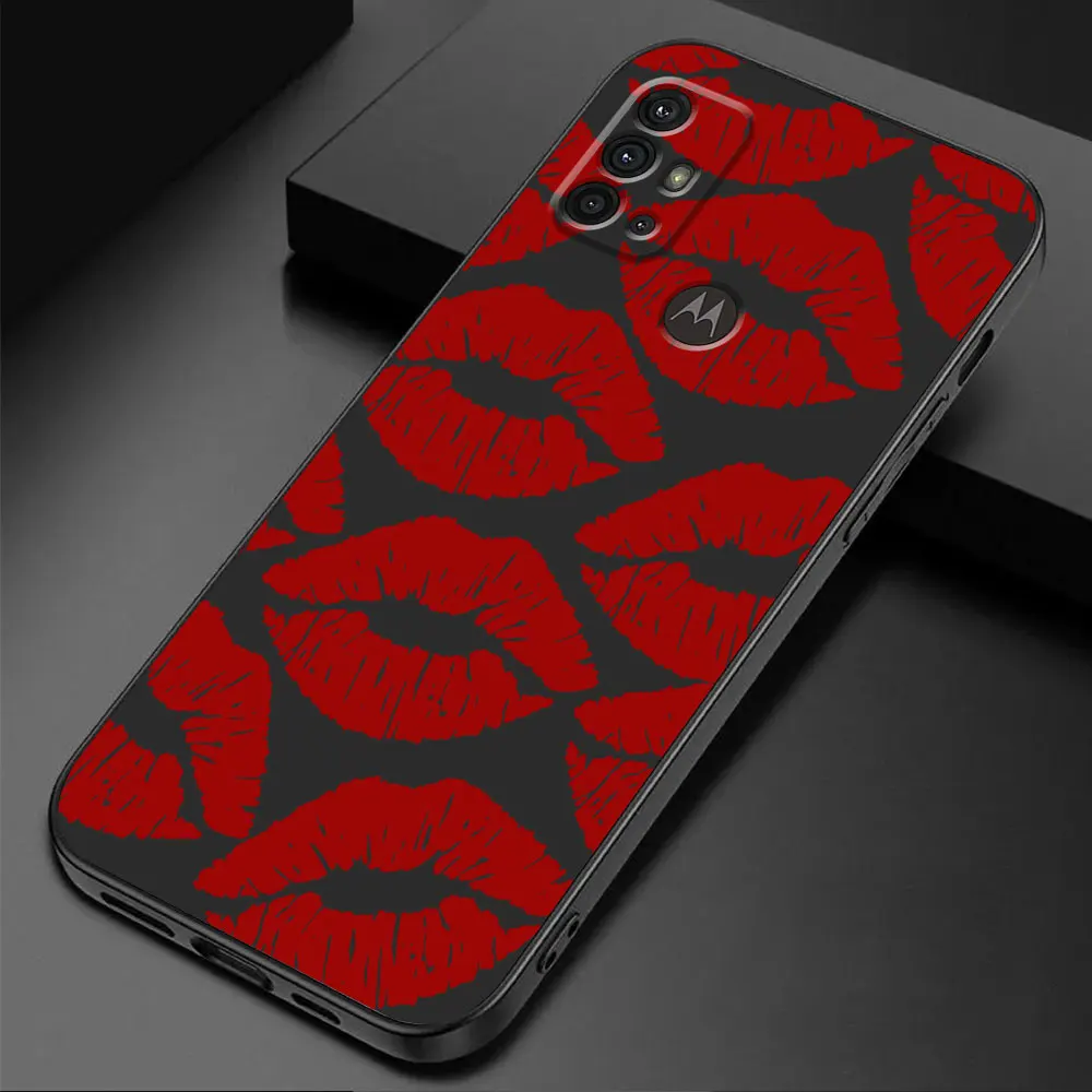 Chic TPU Soft Phone Case with Sexy Red and Black Lips Design