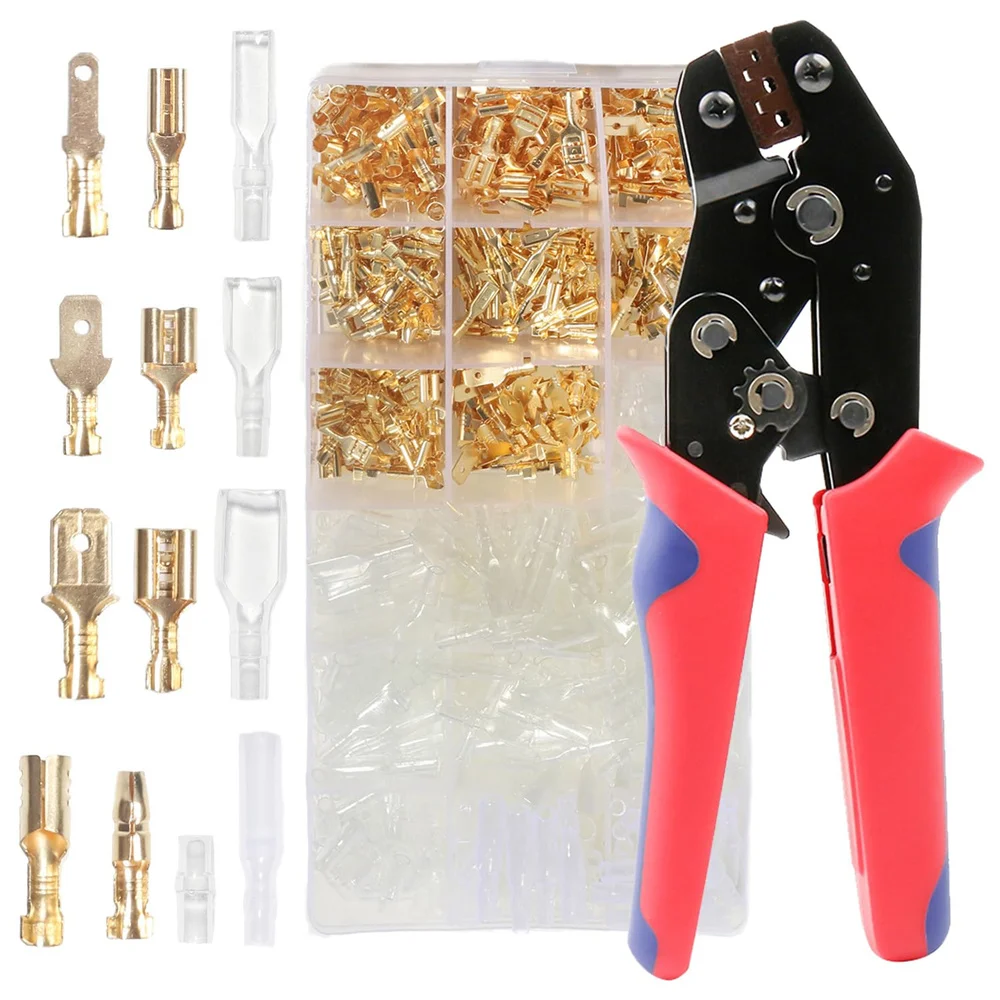 

Wire Crimper Kit Crimp Hand Tool 640PCS Female/Male 2.8/3.9/4.8/6.3mm Spade Connectors Insulating Sleeves Electrical pliers