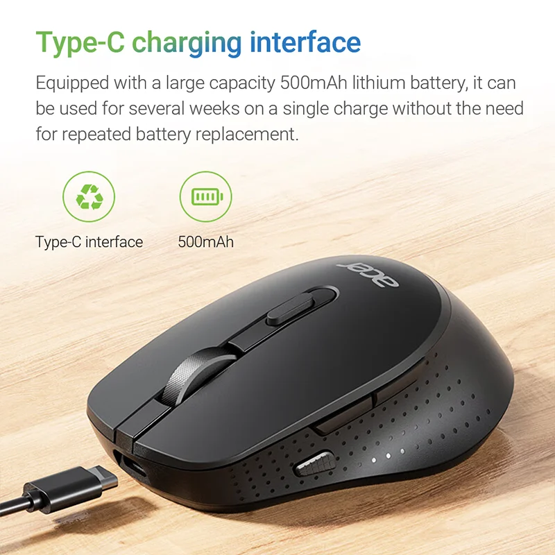 Acer 2.4G Wireless Mouse Bluetooth Rechargeable 1600DPI 7 Buttons 3D Roller Mice Ergonomic Office Mouse for Computer Laptop PC wireless mouse