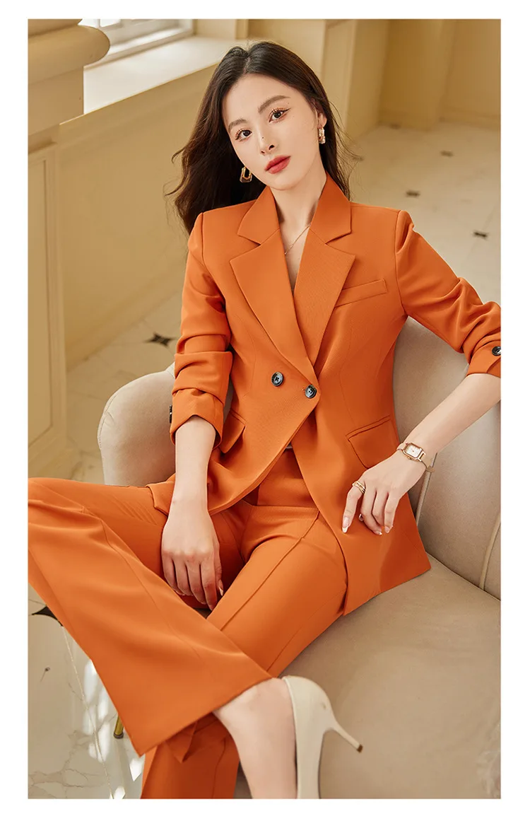 Womens Blazer Suits Outfits OL Suit Pants Set Jacket Ladies Buttons Lapel  Coat