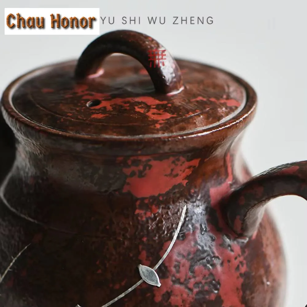 140ml Creative Saw Nail Silver Teapot Japanese Coarse Pottery Red  Pot Tea Soaking Kettle Handmade Kung Fu for Tea Collection