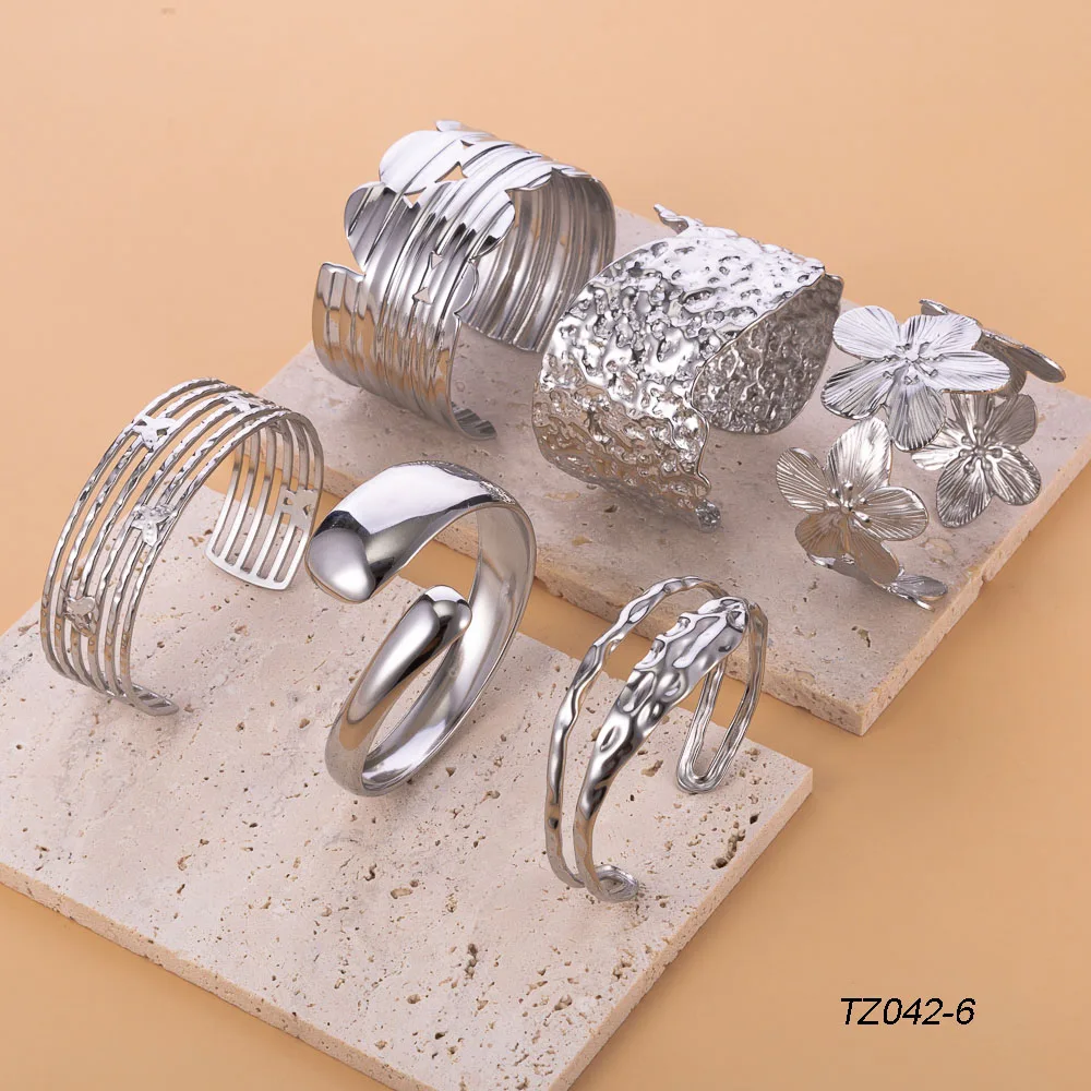 CARLIDANA Fashion Waterproof Stainless Steel Silver Color Bracelets Geometric Multilayers Open Adjustable Women Bracelets