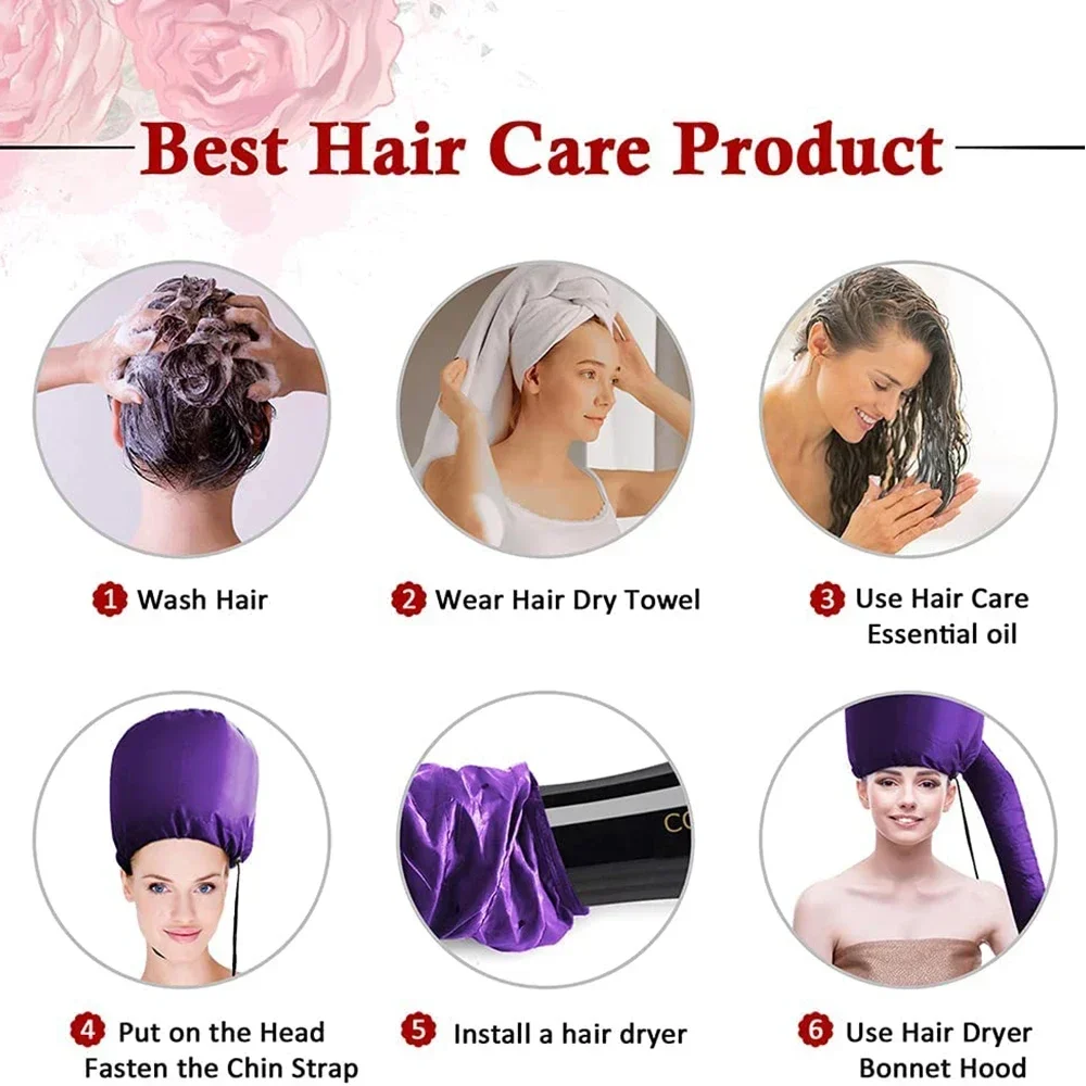 Dry Hair Cap Warm Air Bonnet Cap Hair Bonnet Dryer Hair Drying Cap Adjustable Drying Hood Home Hairdressing Salon