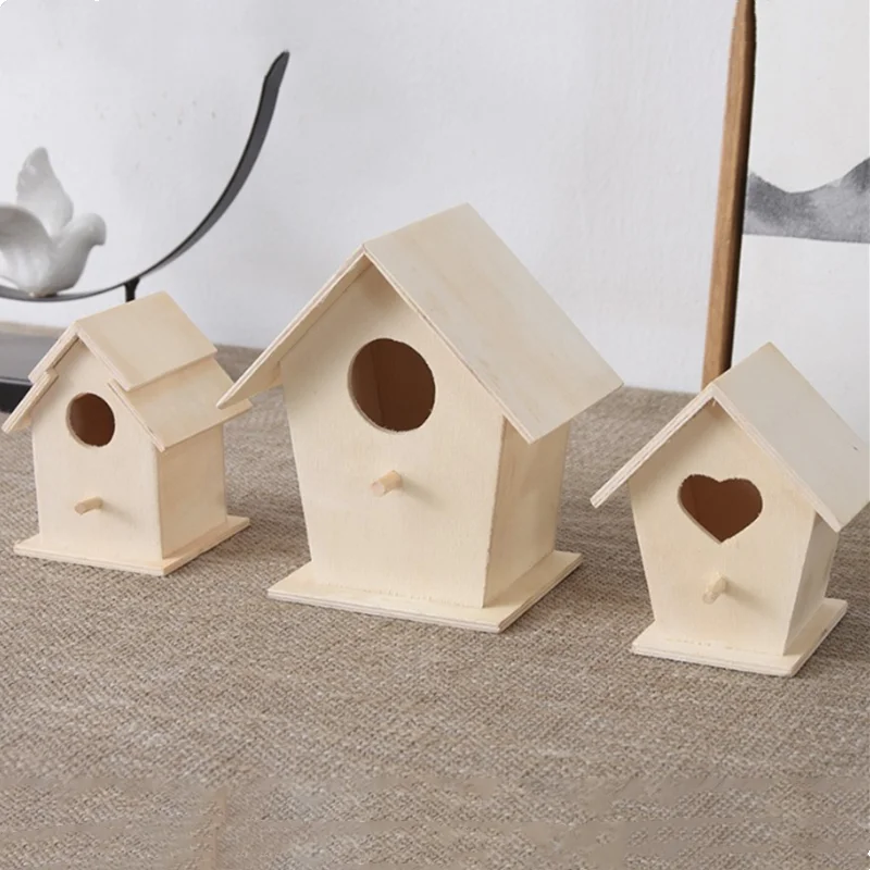Wooden Mini Bird Cage Outdoor Hanging for Garden Decoration