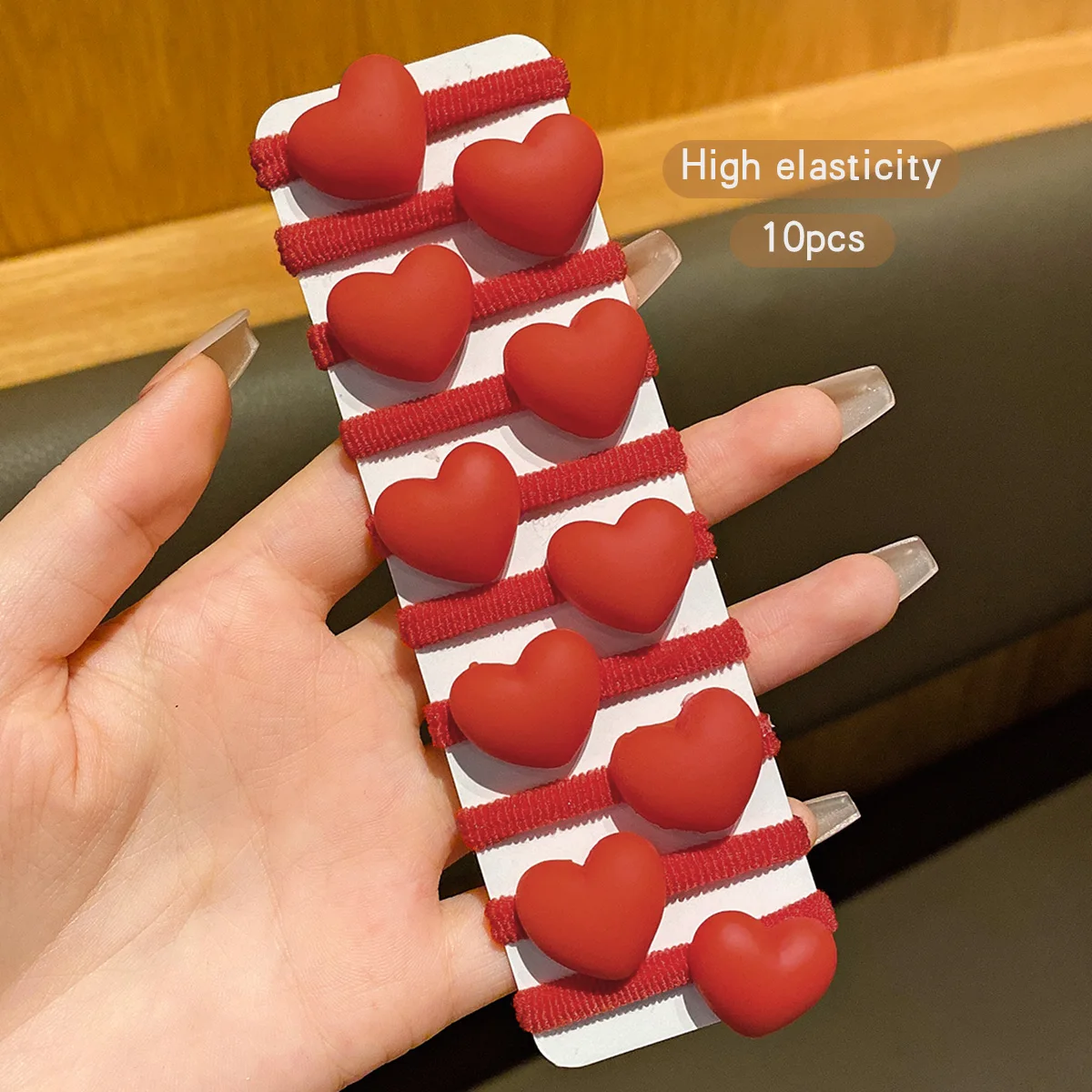10 טבעות שיער בצורת לב אדום עם גומיות מתוקות ומסוגננות מתאימות לשימוש יומי כאביזרי שיער