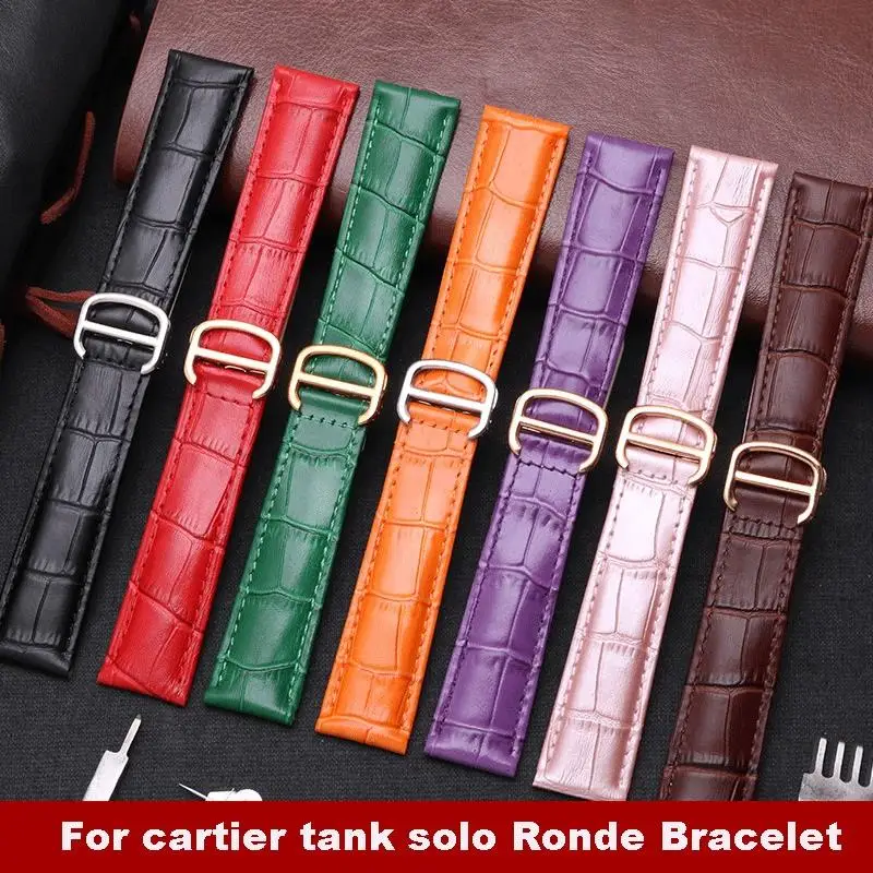 SCHIK Watch Band For Cartier TANk SOLO RONDE DE Genuine Leather Watch Chain Folding Buckle Watch Strap Accessories Watch