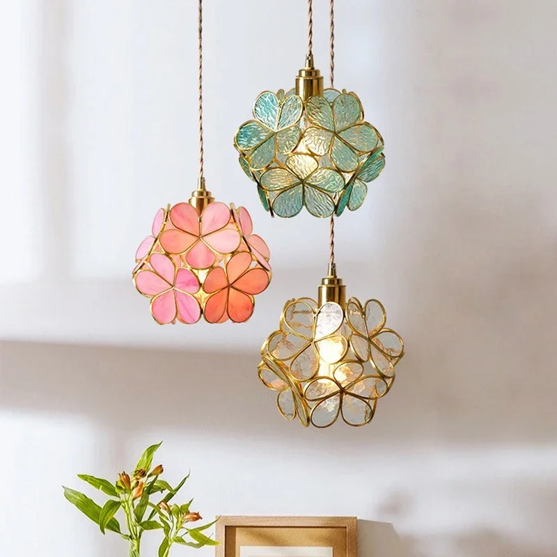 Modern Iron Art LED Pendant Lamp Nordic Pendant Light Handmade Flower Stained for Bedroom Living Dining Room Hotel Lamp