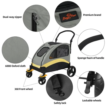 Dog Stroller Ultra-large 4 Wheels Pet Jogger Wagon Foldable Cart Travel Trolley Outdoor Animal Carrier Load Up To 55kg 4