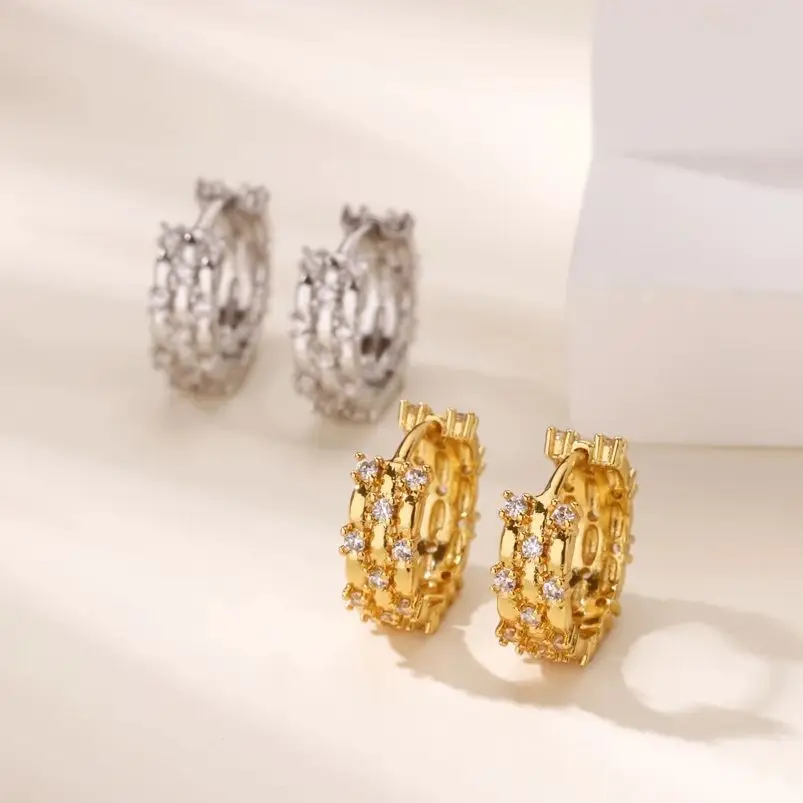 Zirconia Hoop Earrings Women Gold Color Geometric Piercing Fashion Jewelry Gift