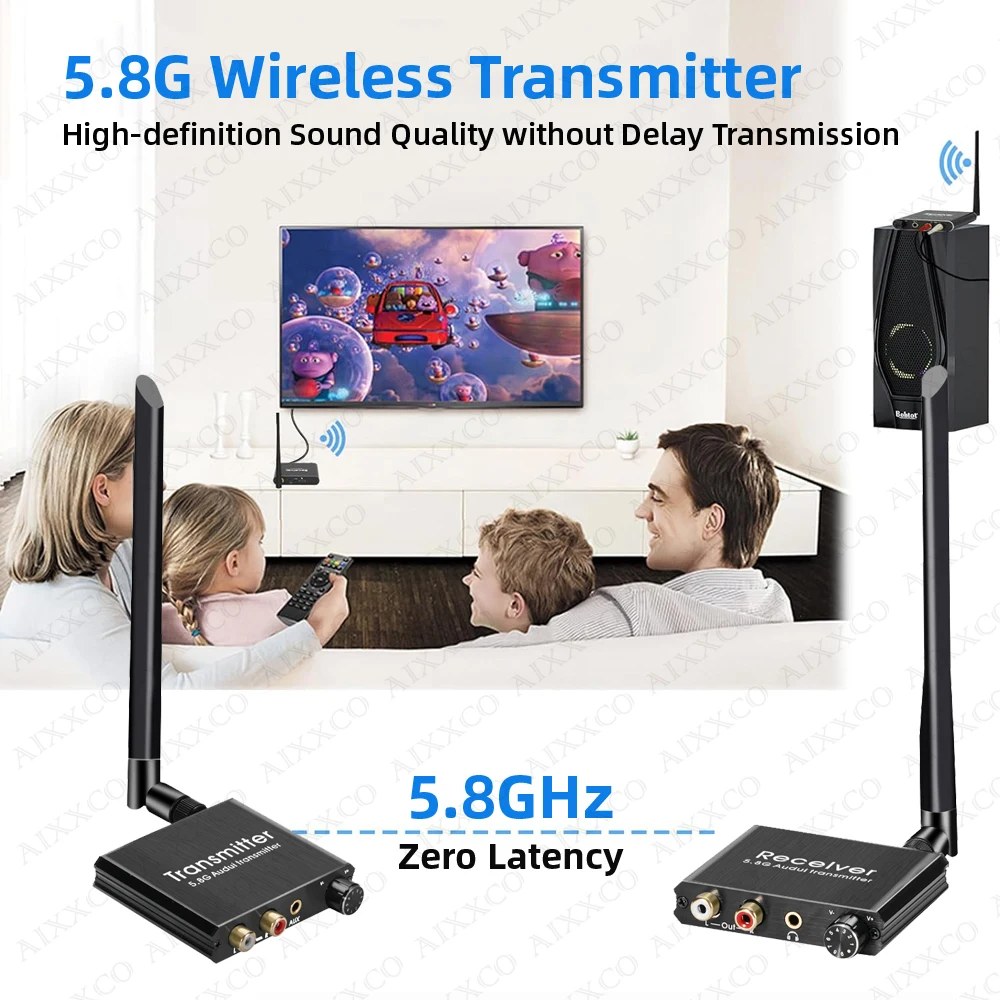Audio Adapter 5.8G No Delay RCA Audio Transmitter and Receiver With 3.5mm R/L RCA Wireless Audio adapter For DVD TV Computer