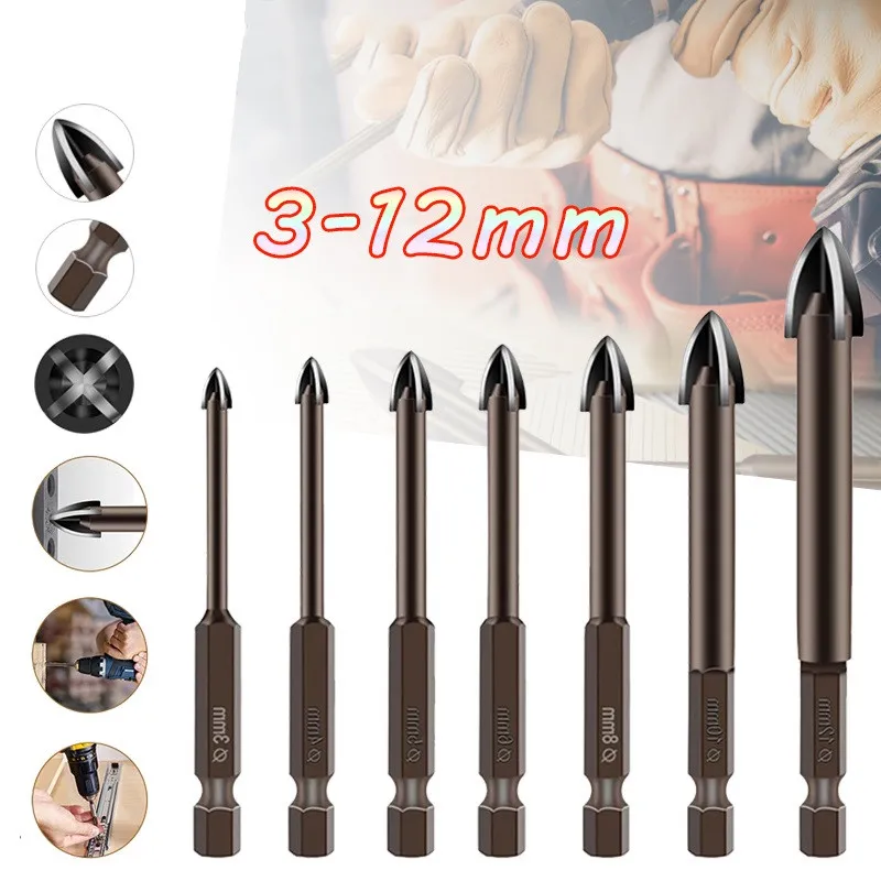 Tungsten Carbide Glass Drill Bit Set Alloy Carbide Point with 4 Cutting Edges Tile & Glass Cross Spear Head Drill Bits binoax 5pcs glass drill bit set alloy carbide point with 4 cutting edges for tile