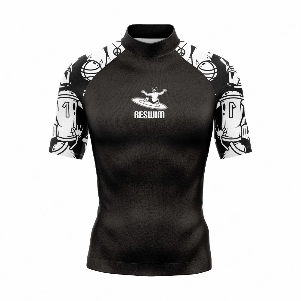 Mens Rash Guards Swimsuit Swimming Surf T-shirt Beach Sun UV Protection Swimwear Short Sleeve Surf Diving Bathing Suit Rashguard