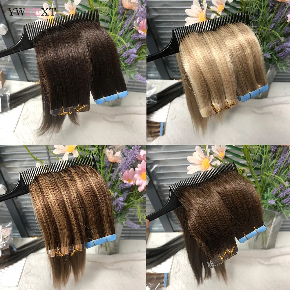 Tape In Straight Human Hair Extensions Brazilian Hair Adhesive Extensions Skin Weft Chocolate Brown Real Human for Women