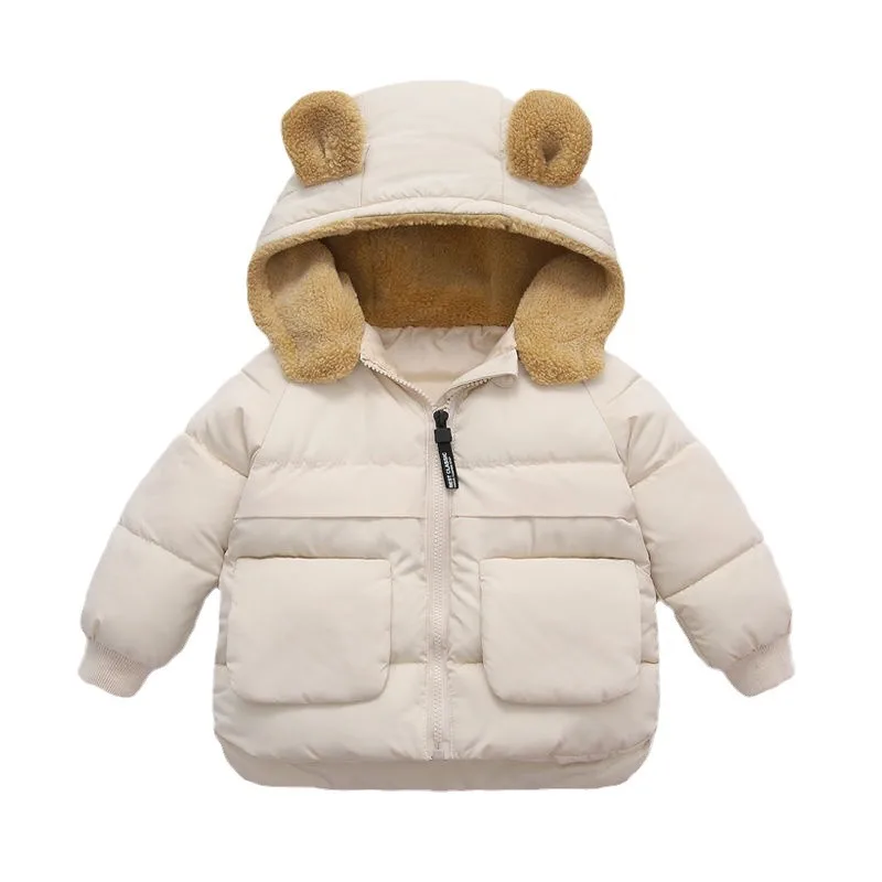 2024 New Children's Down Jacket Autumn Winter Warm Outerwear Kid Hooded Lamb Fleece Down Jackets Casual Jacket Children Clothes