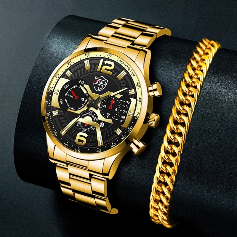 2022 Mens Fashion Watches Luxury Men Stainless Steel Quartz Wrist Watch Male Business Casual Gold Bracelets relogio masculino