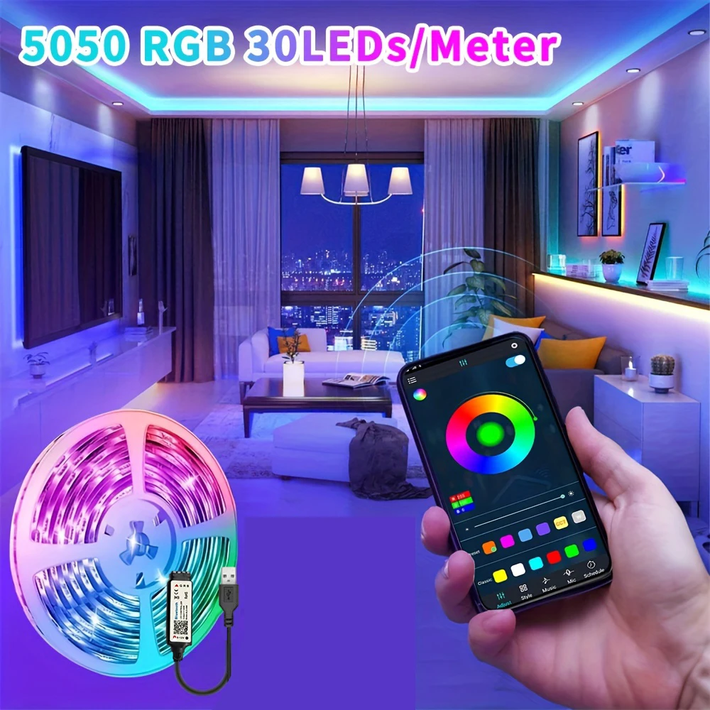 5V 5050 LED Strip Lights Room Decoration Home 30LEDs/m RGB Tape Festoon Backlight Smart Christmas Lights Bluetooth App Control BEST SELLERS