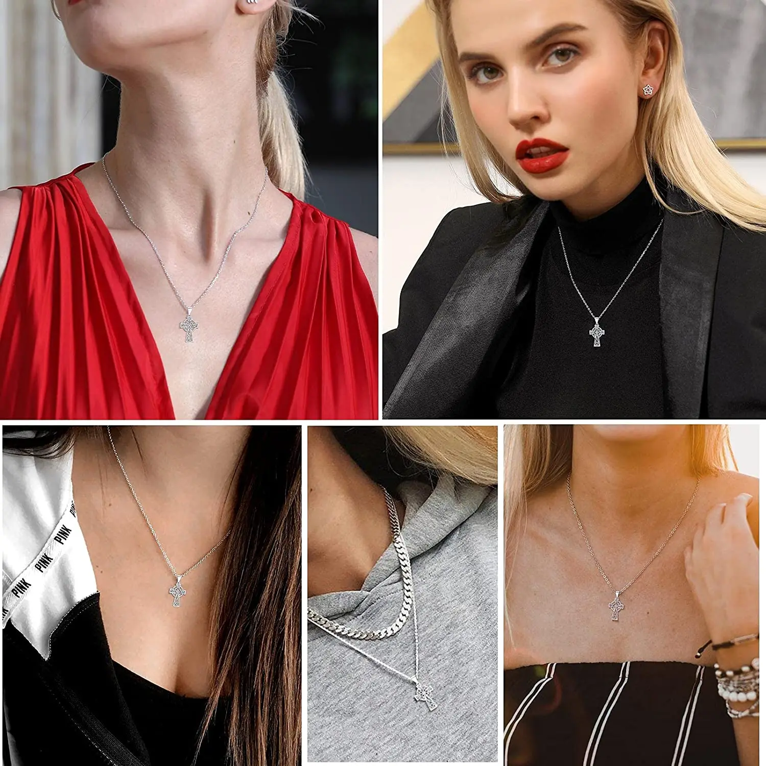 PROSILVER Celtic Jewelry Irish Gifts 925 Sterling Silver Cross Necklaces for Women Girl with 18inches Link Chain PYP15117B 4
