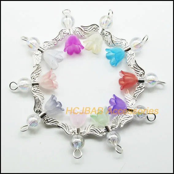 

Fashion 20Pcs Silver Plated Gradient Mixed Acrylic Orchid Flower Bell Angel Charms Pendants 22x25mm