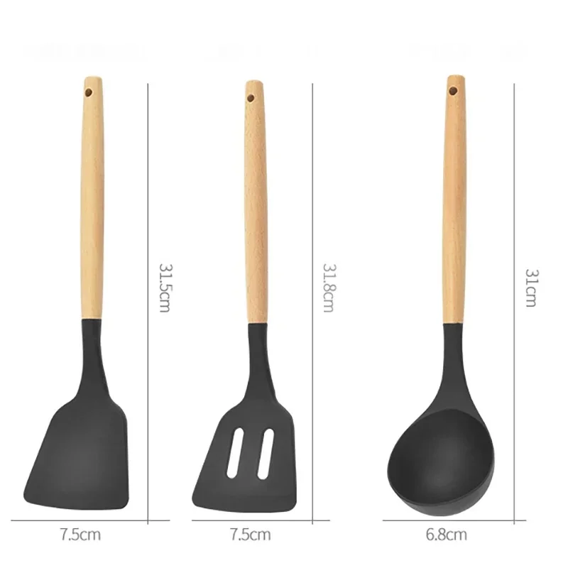 Description Picture 4 of item12Pcs Silicone Cooking Utensils Set Wooden Handle Kitchen Cooking Tool Non-stick Cookware Spatula Shovel Egg Kitchenware Beaters