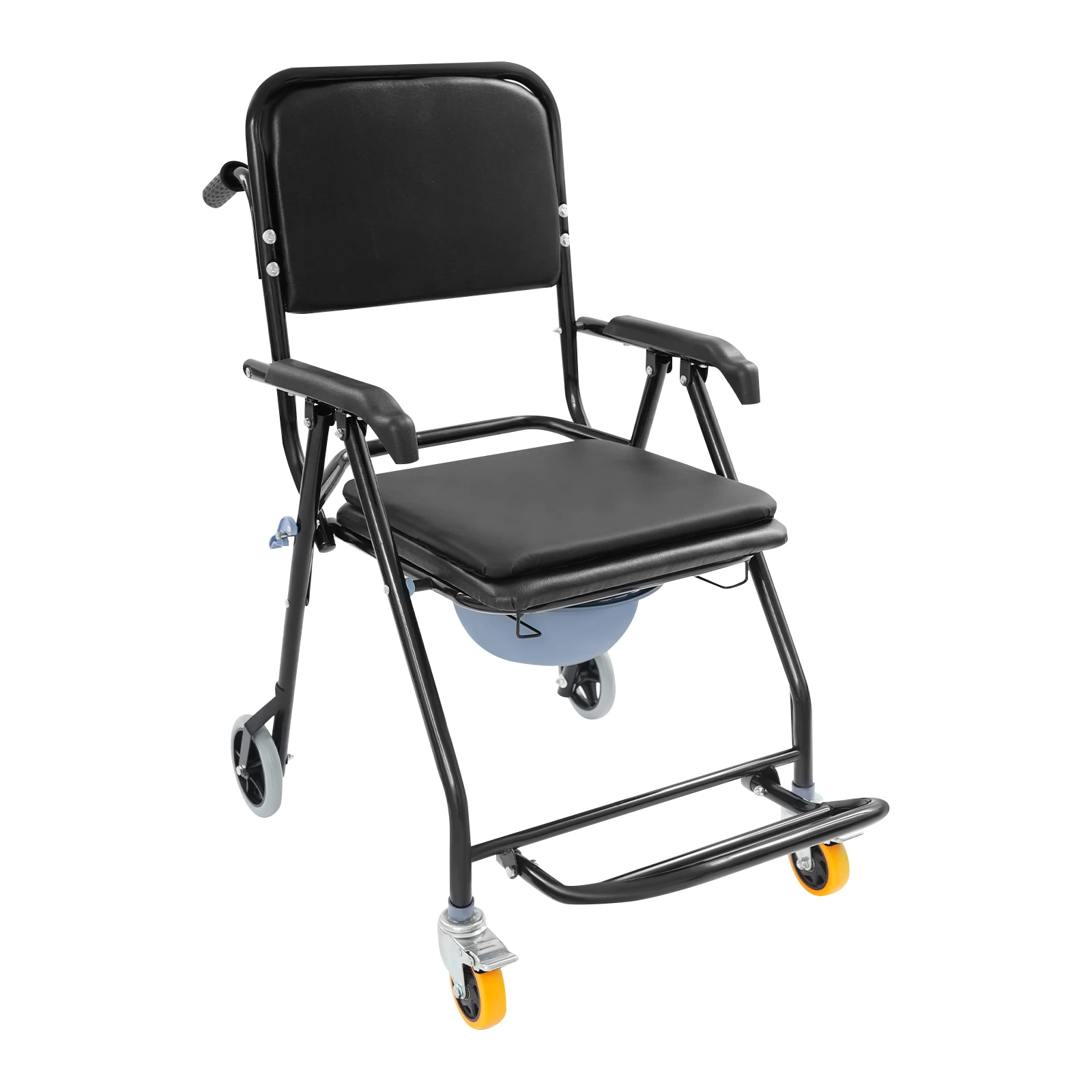 Schwarzer Rollstuhl für Menschen mit Behinderung Toilettenstuhl Duschstuhl Bettseitiger Toilettenstuhl mit Armlehnen für Senioren usw. – Detail 18