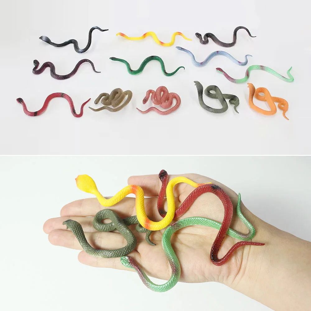 12 mini plastic rainforest snakes realistic colorful fake snake toys Halloween party decoration prank toys