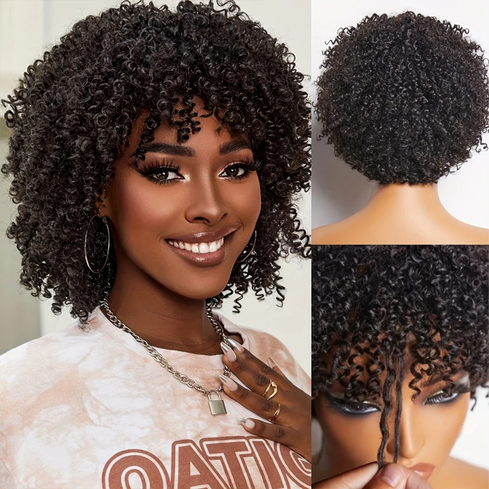 

Short Curly Human Hair Wig with Bangs Curly Bob Wigs for Women Brazilian Human Hair Wig with Bangs Loose Wave Glueless Wig