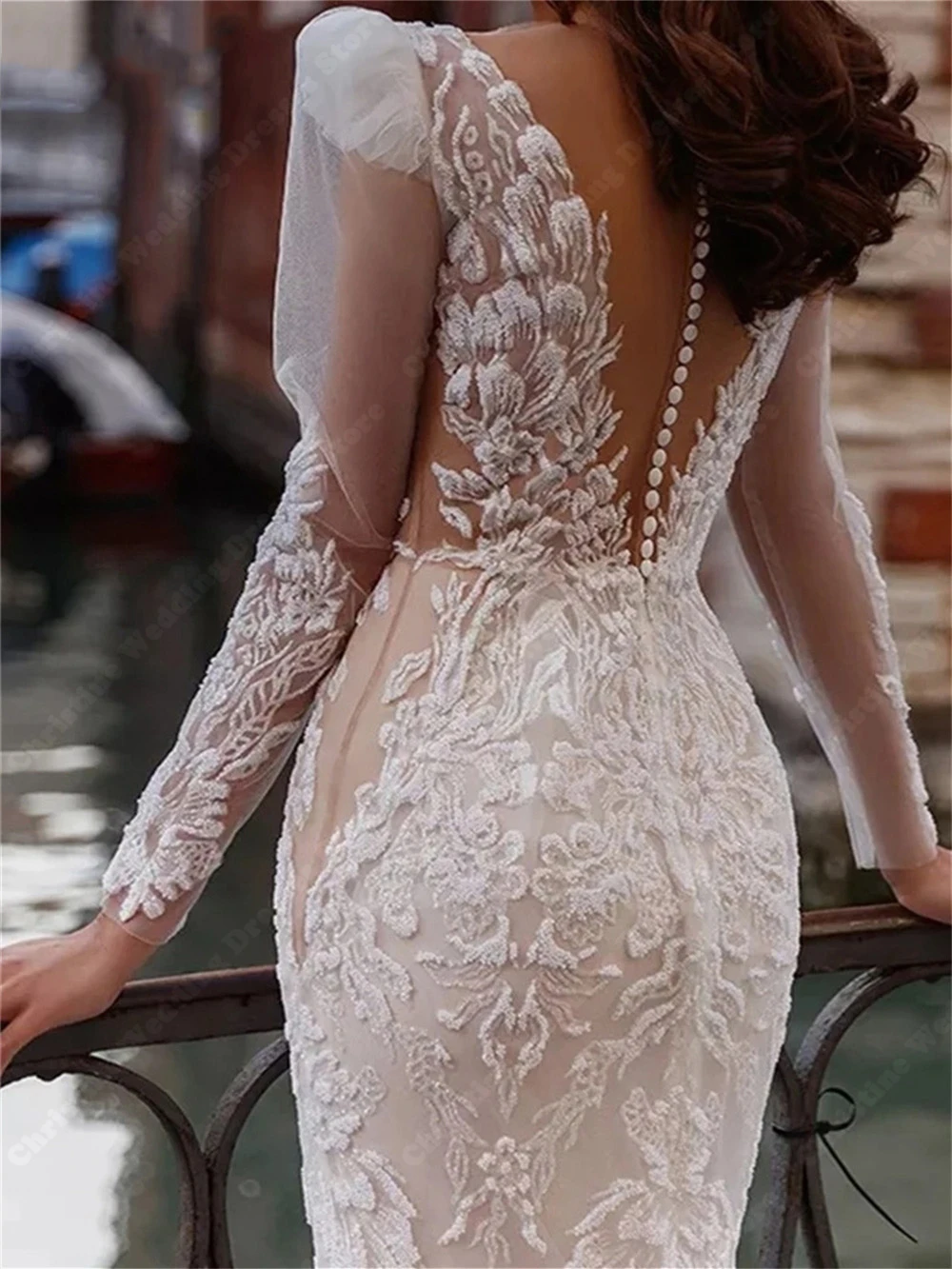 Exquisite Women Wedding Dresses Deep V-Neck Bridal Gowns Lace Applique Mermaid Vestido De Casamenro Linha A Brilhante Customized 3