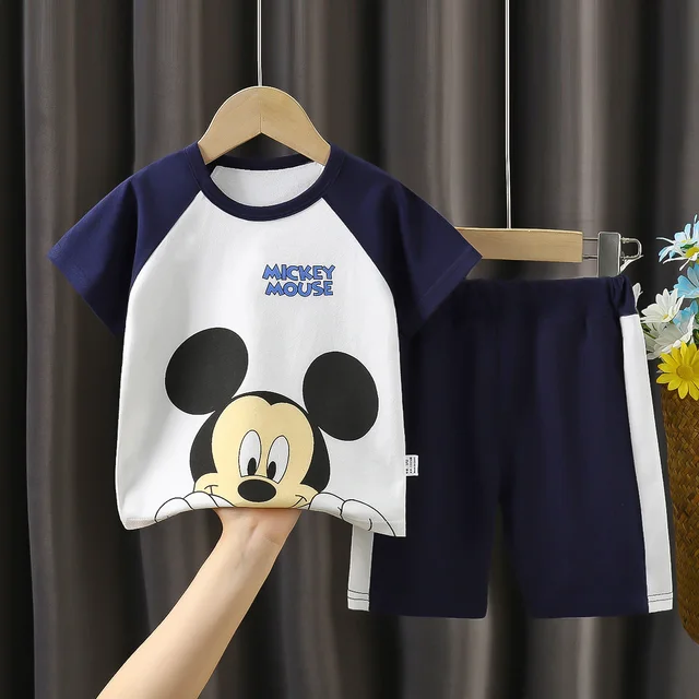 Conjunto de 2 piezas de ropa de Mickey para bebé, chándal para niños, traje de manga corta, camiseta y pantalones cortos, trajes de Disney de 1 a 4 años - Imagen 4