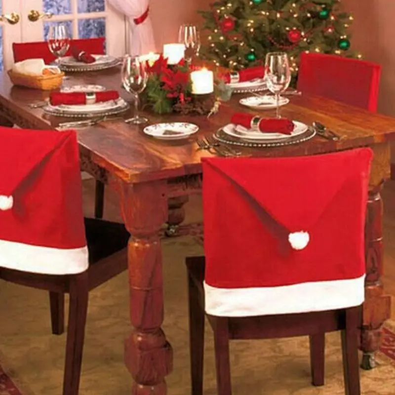 1Pc Christmas Santa Chair Back for Seat Cover Red Hat Ball Dini DropShipping