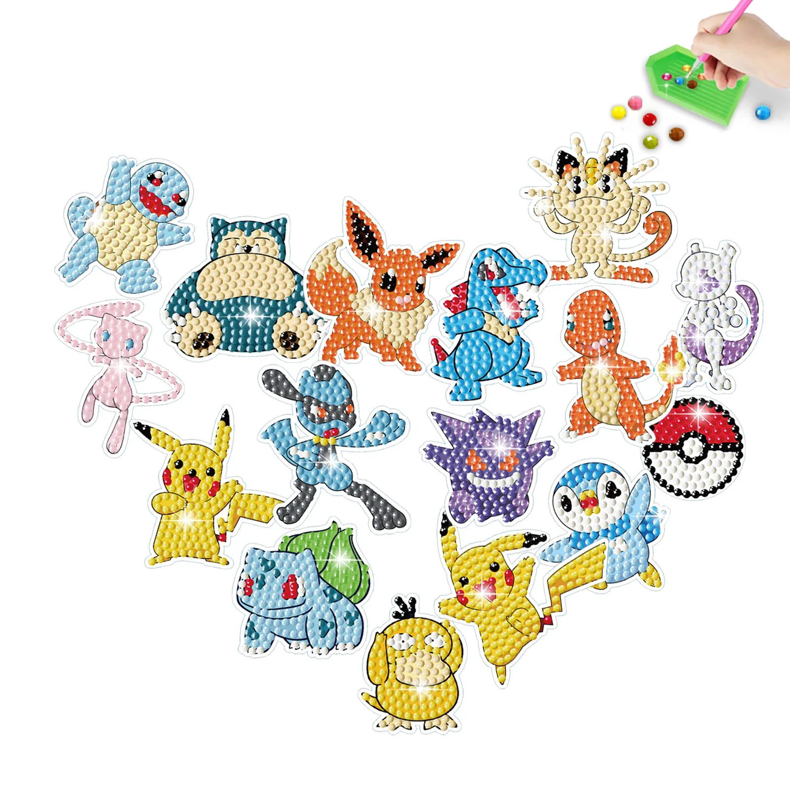 Diamond Painting Stickers Cartoon Game Pikachu DIY Casual Stickers Handmade Lovers School Bag Decoration Paintings