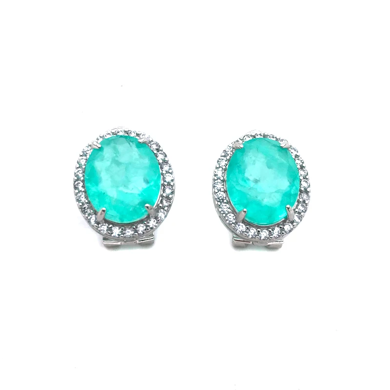CSJ Trendy Paraiba Tourmaline Earrings Solid 925 Sterling