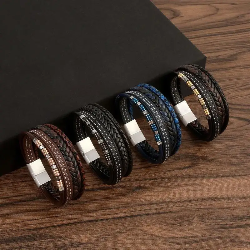 Bracelet Jewelry Classic Leather Bracelet For Men 19/21/23cm Multilayer Beaded