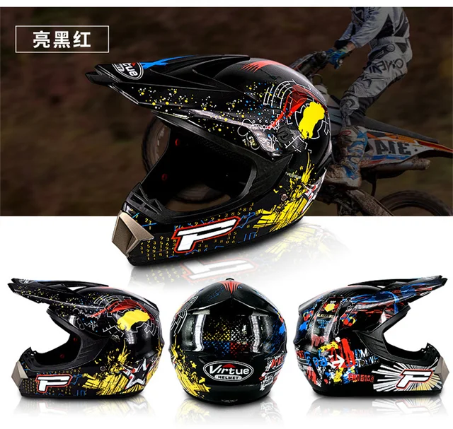 Motorradhelm Set Kinder - Fullface Cross Helm Mit Brille & Handschuhe