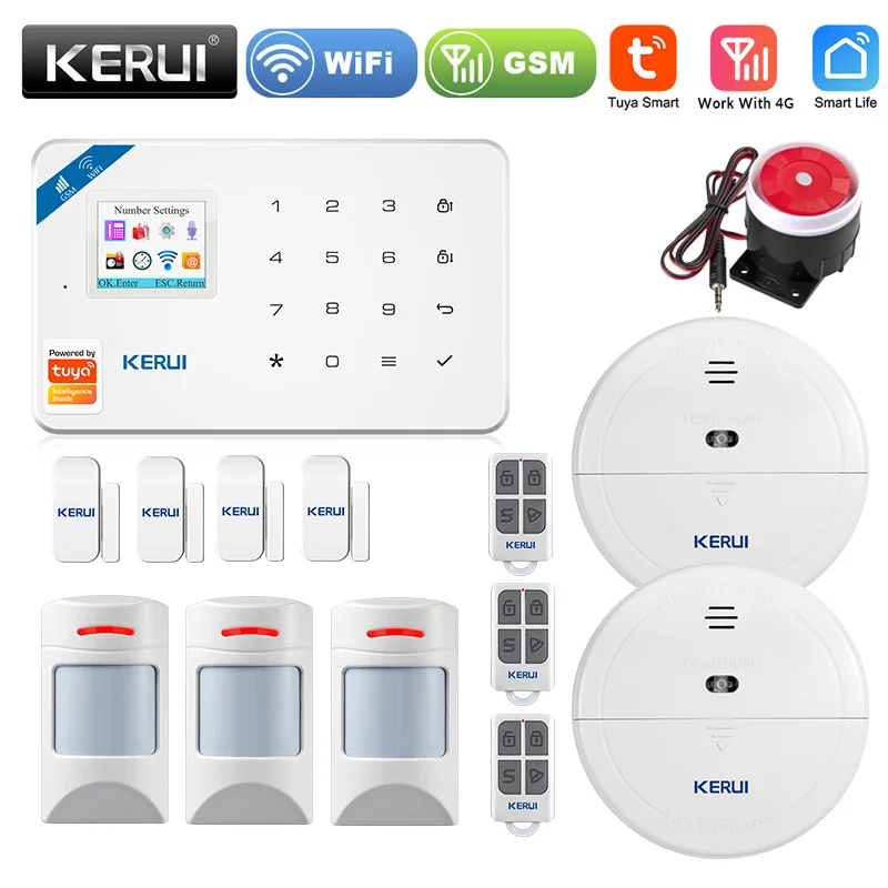 

KERUI W181 GSM Tuya WIFI Home Security Anti Pet Burglar Smart Security Alarm System Motion Detector Door Window Sensor