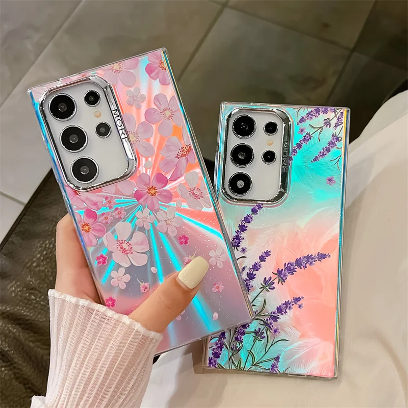 Coque de téléphone à motif de fleur laser pour Samsung Galaxy S25 A14 A15 A55 A54 A25 A35 A34 S23 FE S24 Plus S22 Ultra Hard PC Matte Back Cover_voghion.com