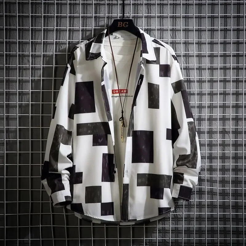 Men Casual Shirts - Plaid Long Sleeve Square Collar Button Front Shirt For Spring Autumn