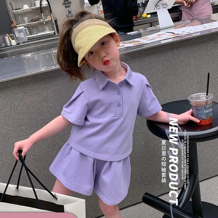 

Children Sets Korean Soft Comfortable Pretty Lovely Lively Casual Simple Fashion Loose Sweet New Pattern Artistic Cotton Purple
