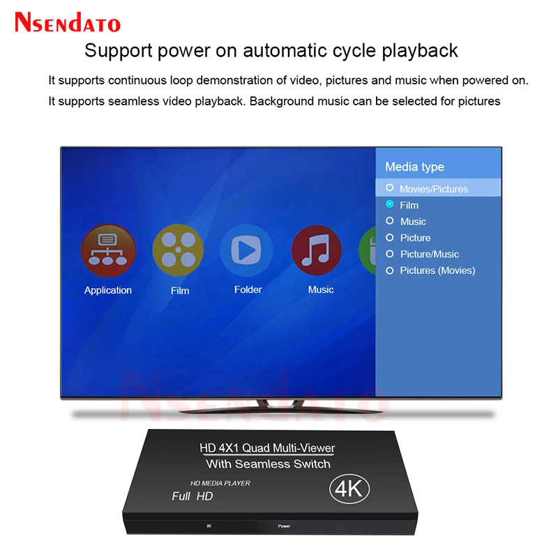 4K HDMI-compatible Multi Viewer Advertising Media Player Multiviewer Quad Screen Multi-viewer 4x1 with seamless Switcher