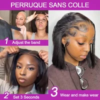 Perruque courte bob 10-12 pouces, 13x6 HD Lace Frontal, lisse comme un bâton, sans colle, pré-coupée, avec closure 5x5, prête à porter, en cheveux humains 3