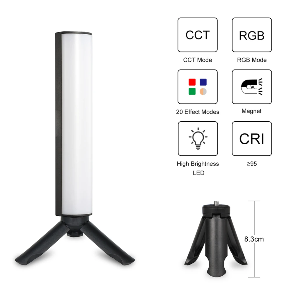 W200RGB LED 비디오 라이트 충전식 RGB 핸드헬드 라이트, 2500K-9000K 밝기 조절, 미니 데스크탑 삼각대, 브이로그 라이브 스트리밍용