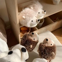 Cute Creative Fun Hedgehog Design Women Winter New Slippers Casual Soft Heel Platform Fur Warm Indoor Comfortable Home Slippers - Image 6
