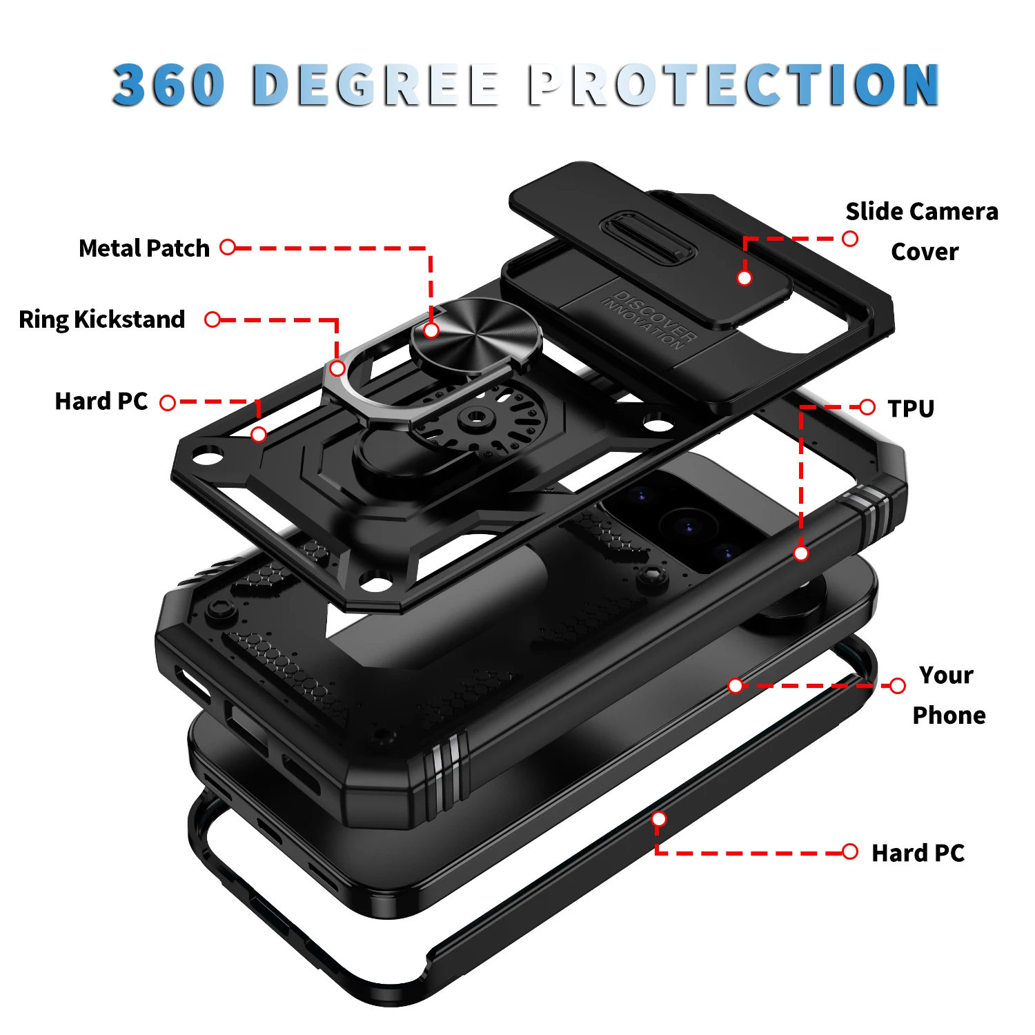 Durable Shockproof Armor Phone Case with Kickstand & Slide Camera Protection