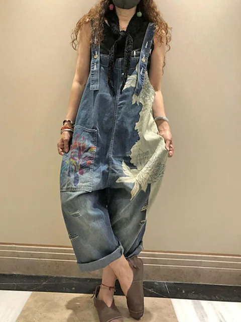 AmaxluluE 2025 femmes mode salopette dames été imprimé Denim Pantalons Vintage Jeans décontractés femmes ample Vintage Pantalon 3