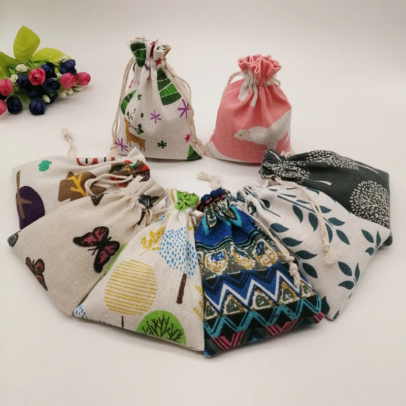 1000pcs Pattern Style Jewelry Bag Pouch Drawstring Jute Bag Sack Cotton Bag Little Bags for Jewelry Display Storage Diy Gift Bag