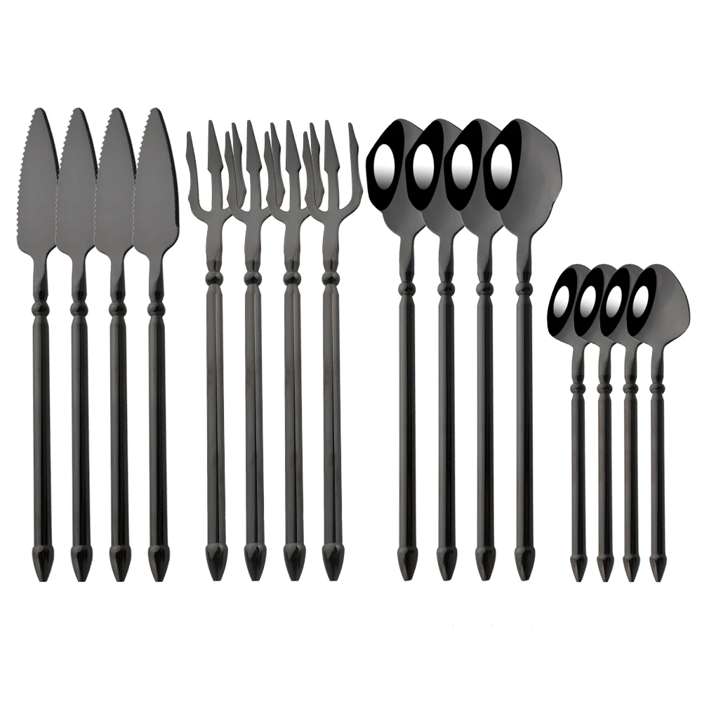 16 Pz/Set Set Di Posate A Specchio Nero Set Di Stoviglie In Acciaio Inossidabile 304 Coltello Aquaman Forchetta Cucchiaio Set Da Tavola Posate Set Di 