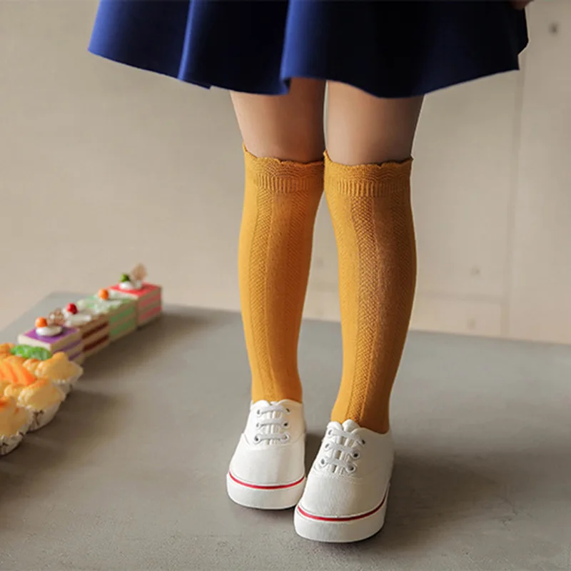 Autumn Baby Girls Ruffle Cotton Warm Socks Children Simple Frilly Knee High Long Stockings Kids Colorful Dancing School Socks